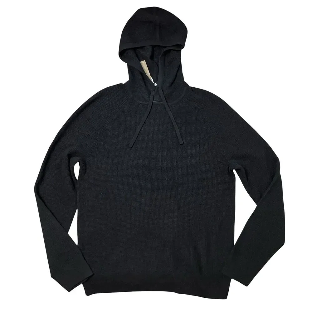 J.Crew Hoodie Mens M Black Cashmere Waffle Knit Pullover Luxury Sweater CB523